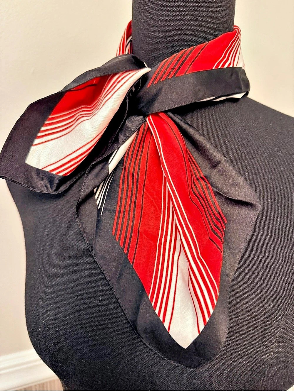 Jones New York Red Black Ivory Striped Square Neck Scarf 20x20